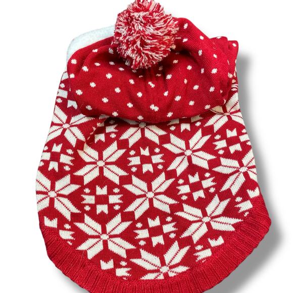 Blueberry Pet Dog Sz XL Hoodie Sweater Pom Nordic Festive Holiday Red White 16” - Picture 7 of 13